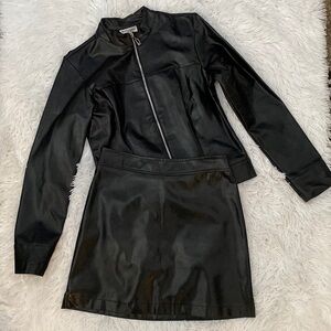 90’s vintage vegan leather jacket & mini skirt set